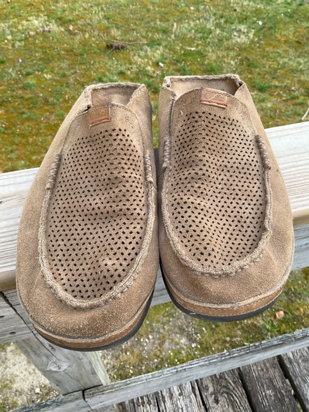 OluKai Men's Perforated Suede Slip-On Loafers in Tan Brown moloa kohana